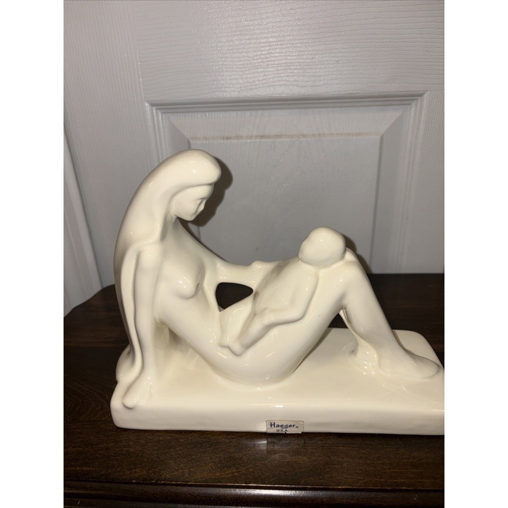 Vintage Royal Haeger Mother and Child Ceramic Statue Sculpture White Glaze Gloss